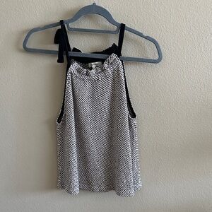 Madewell Black and White Patterned Halter Cami, one side cute tie accents